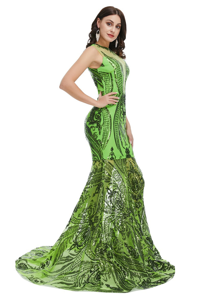 Sexy Green Sequins Maxi Mermaid Formal Prom Evening Dress EN5007