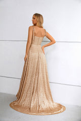 Tan Grecian Maxi Long Formal Prom Evening Dress with Slit EN5602