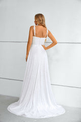 White Grecian Maxi Long Formal Prom Evening Dress with Slit EN5602