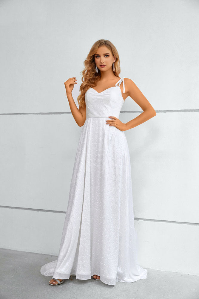 White Grecian Maxi Long Formal Prom Evening Dress with Slit EN5602