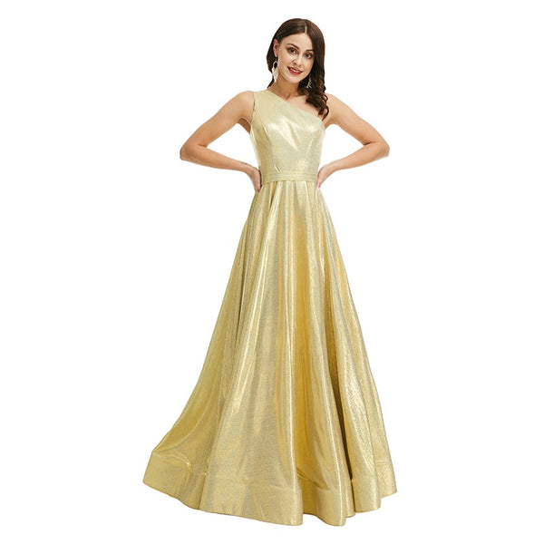 Gold One Shoulder Maxi Formal Gala Prom Evening Dress EN5017