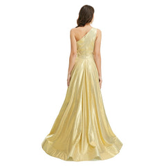 Gold One Shoulder Maxi Formal Gala Prom Evening Dress EN5017