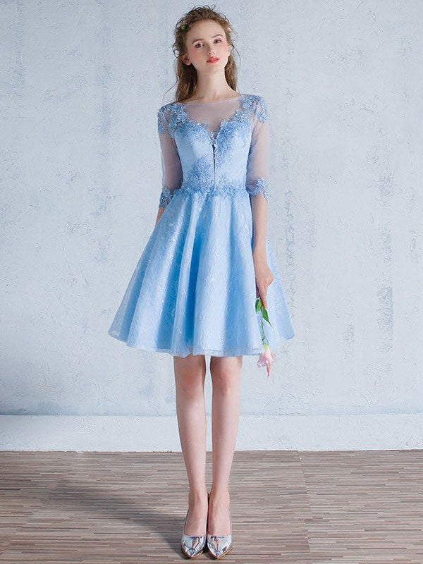 Short Blue Lace Cocktail Dress