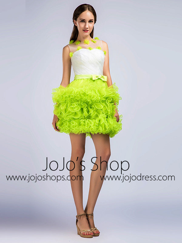 Neon Green Short Cocktail Prom Dress with Ruffles Neon Green Short Cocktail Prom Dress with Ruffles