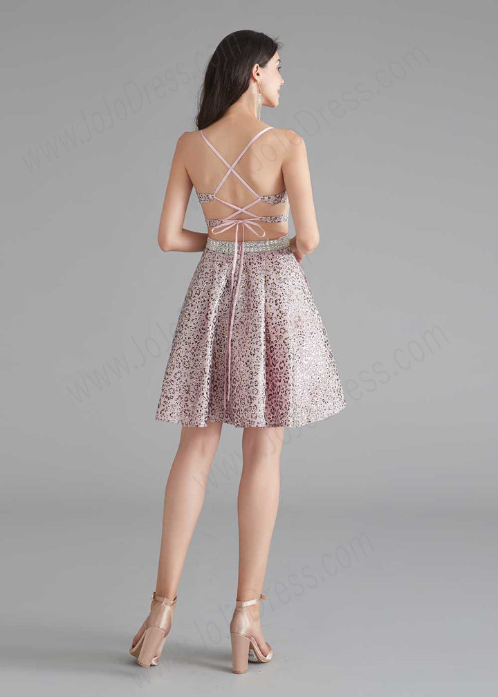 Cute Short Pink and Silver Cocktail Dress