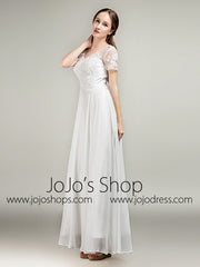 Simple Short Sleeves Lace Chiffon Dress
