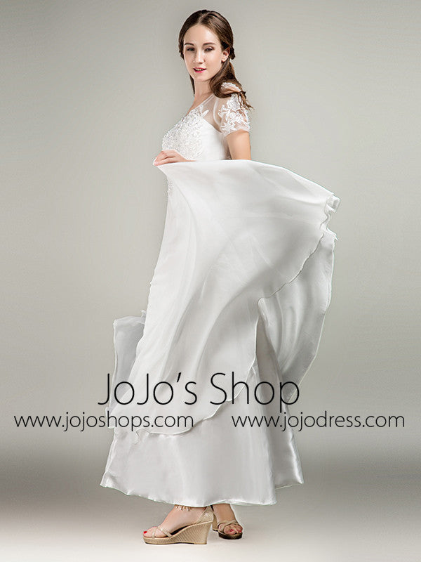 Simple Short Sleeves Lace Chiffon Dress