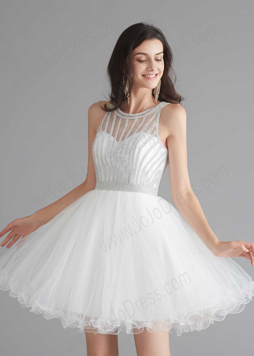 Chic Short White Tulle Evening Dress Custom Size / White Chic Short White Tulle Evening Dress Custom Size / White