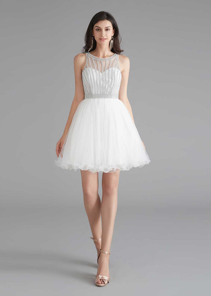 Chic Short White Tulle Evening Dress Custom Size / White