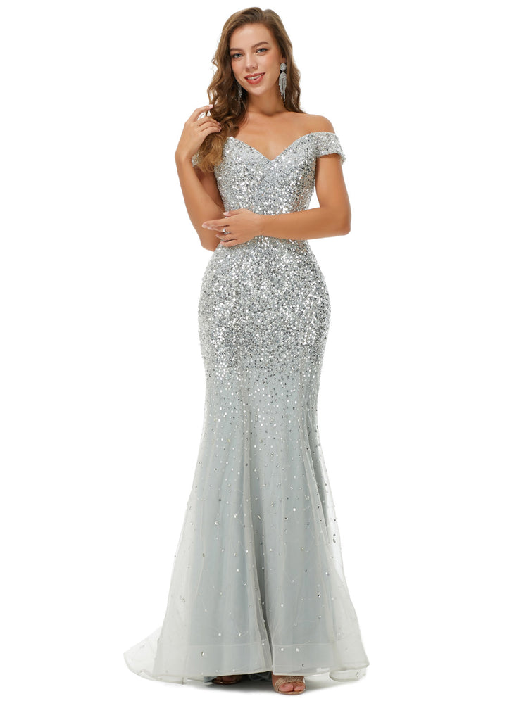 Silver Sequins Formal Prom Evening Dress EN4902