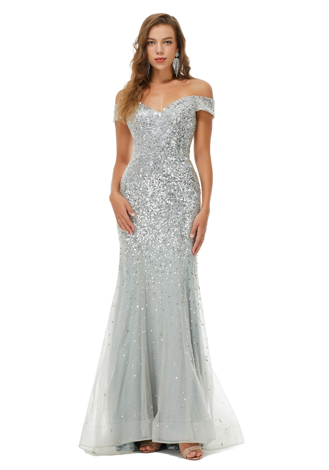 Silver Sequins Formal Prom Evening Dress EN4902 Size 14 / Silver Silver Sequins Formal Prom Evening Dress EN4902 Size 14 / Silver