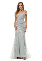 Silver Sequins Formal Prom Evening Dress EN4902