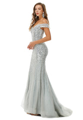 Silver Sequins Formal Prom Evening Dress EN4902