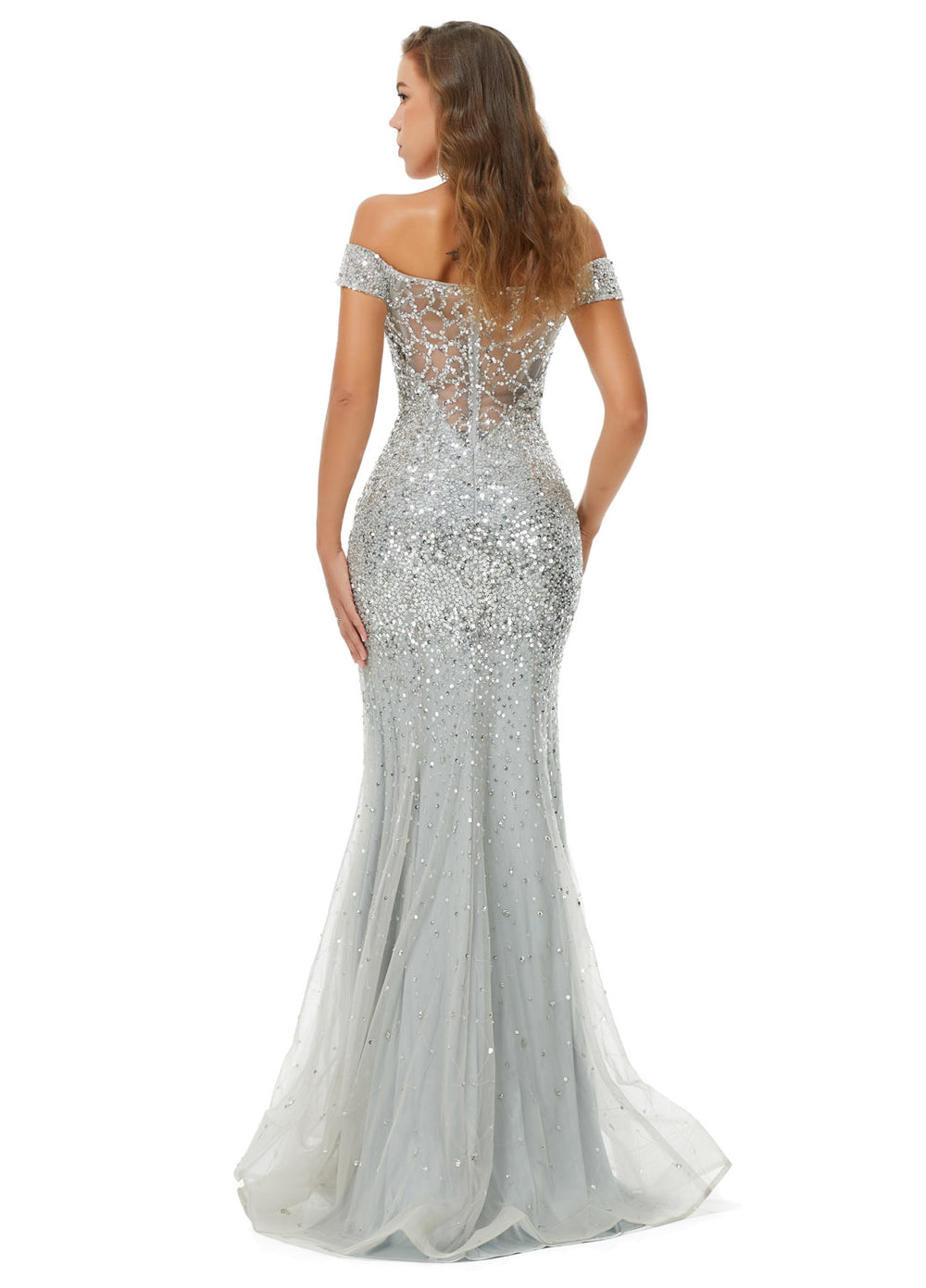 Silver Sequins Formal Prom Evening Dress EN4902