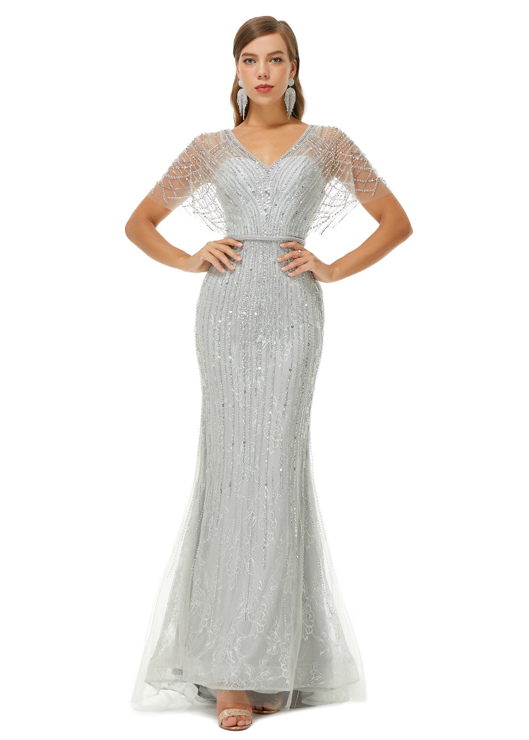 Silver Gray Formal Evening Dress EN4903
