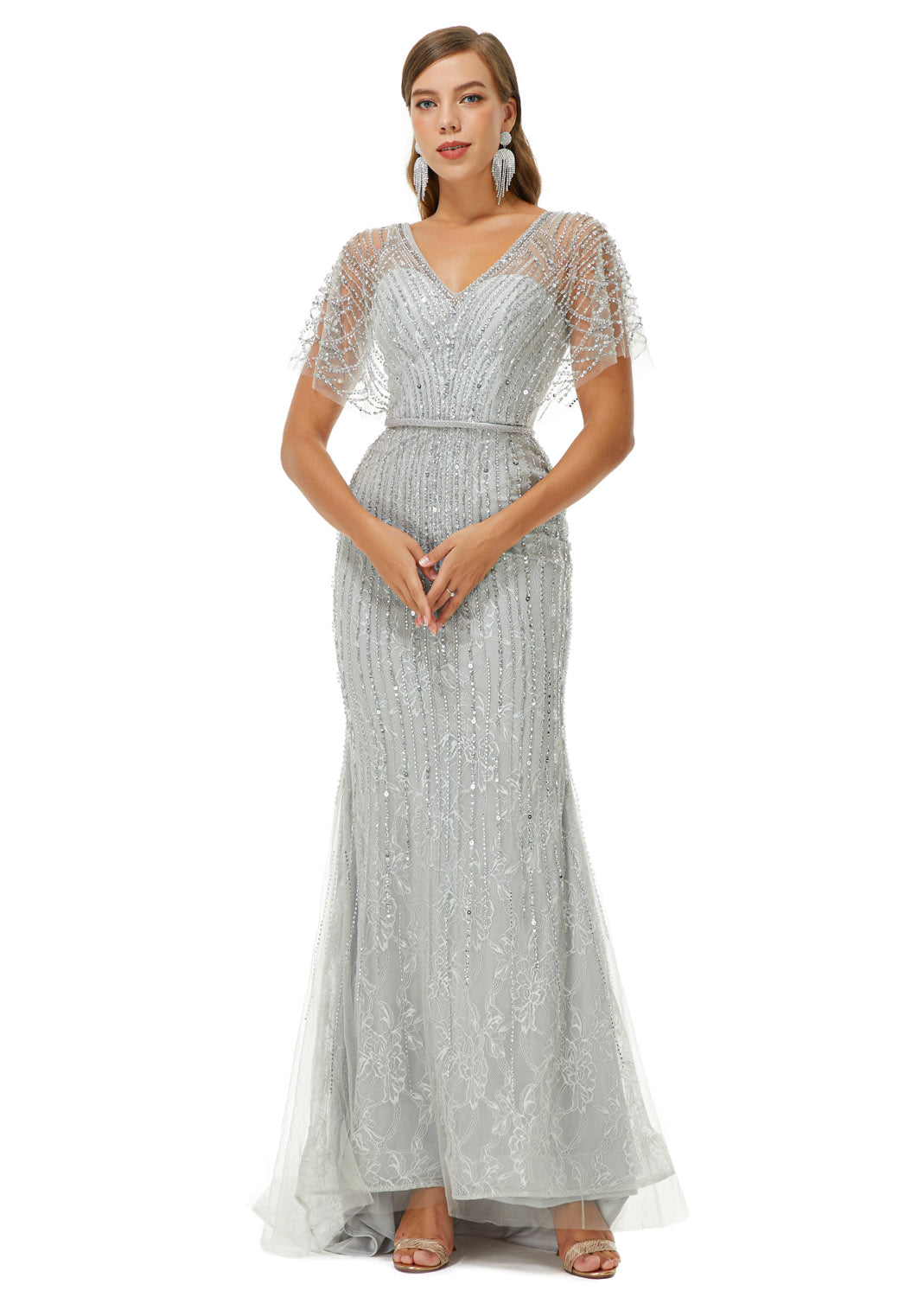 Silver Gray Formal Evening Dress EN4903