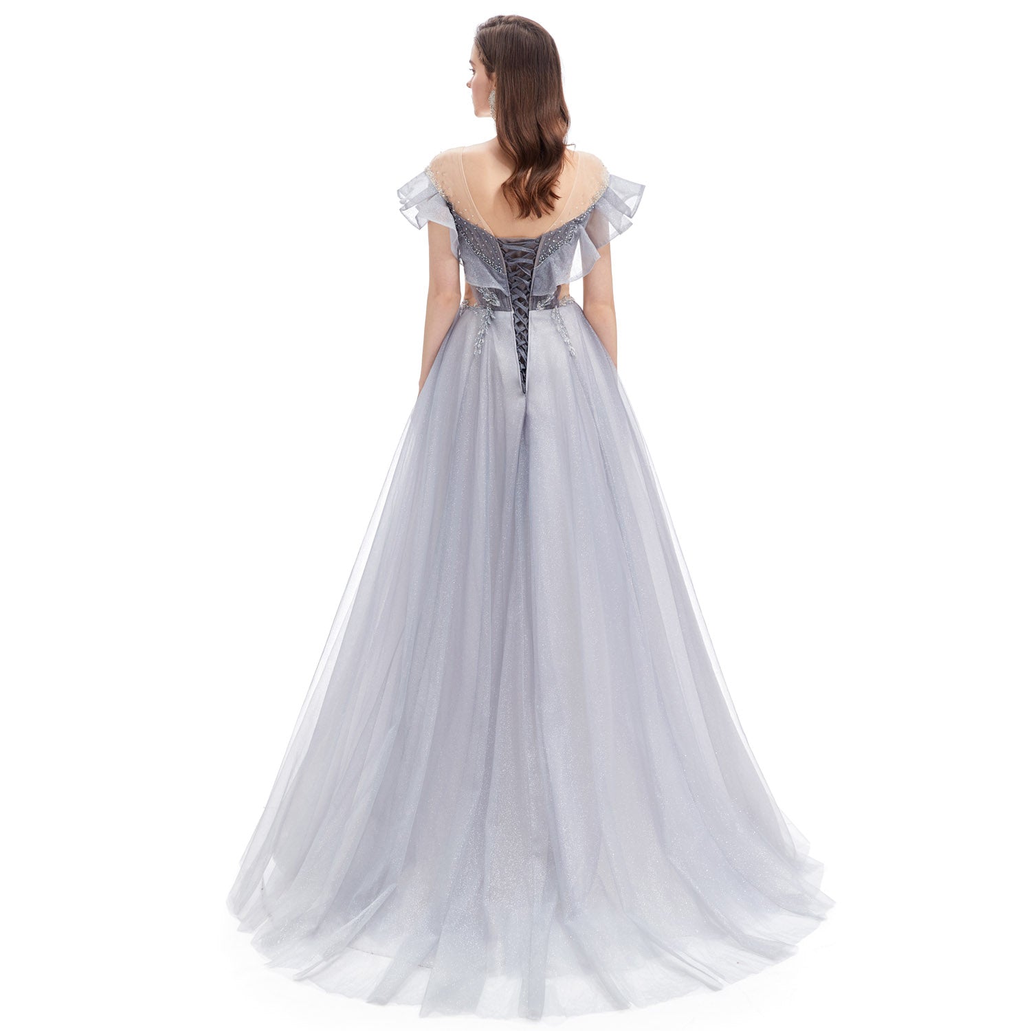 Silver Glittery Maxi Formal Evening Prom Dress EN4609