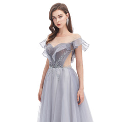 Silver Glittery Maxi Formal Evening Prom Dress EN4609