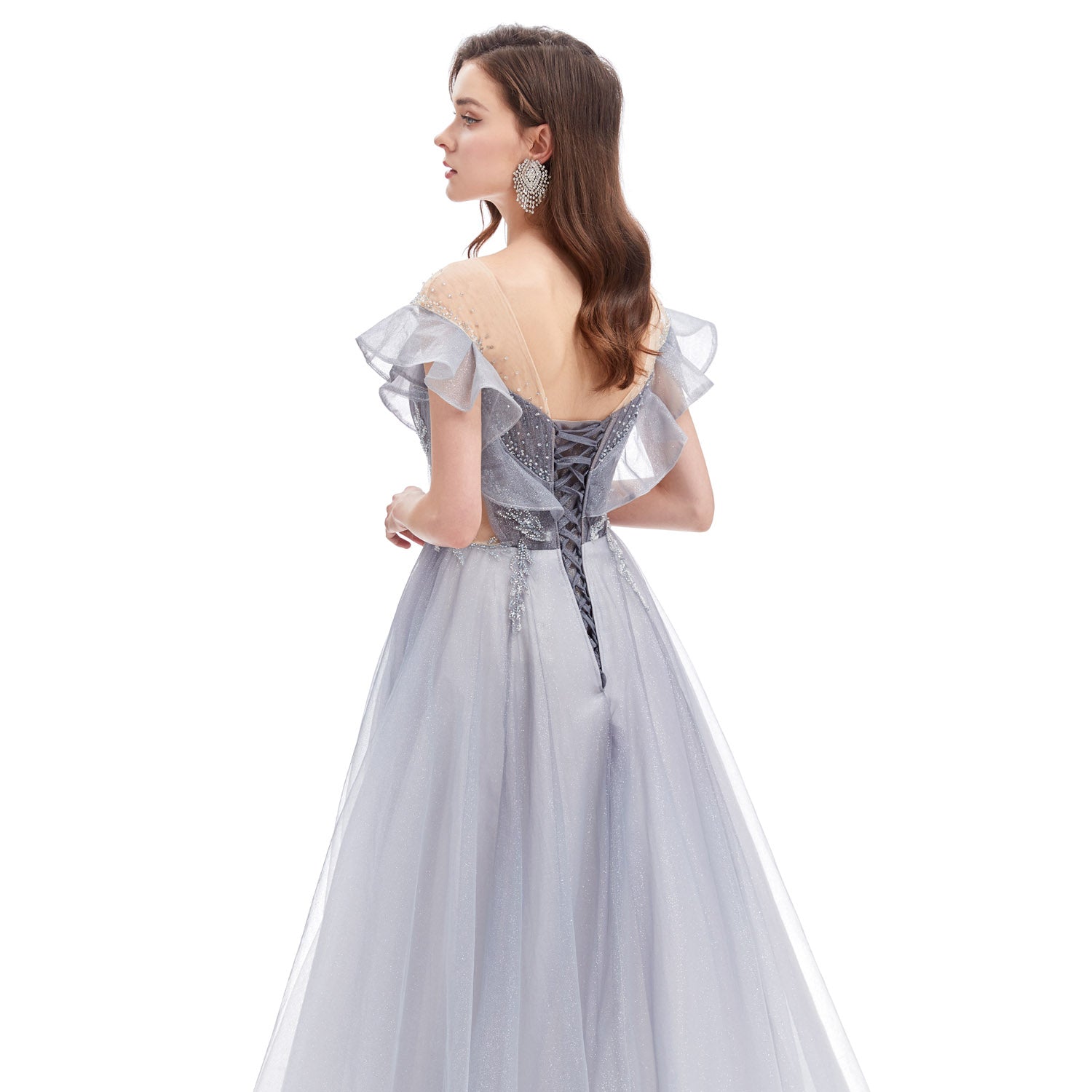 Silver Glittery Maxi Formal Evening Prom Dress EN4609