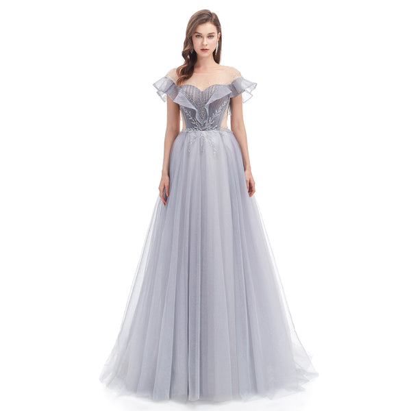 Silver Glittery Maxi Formal Evening Prom Dress EN4609