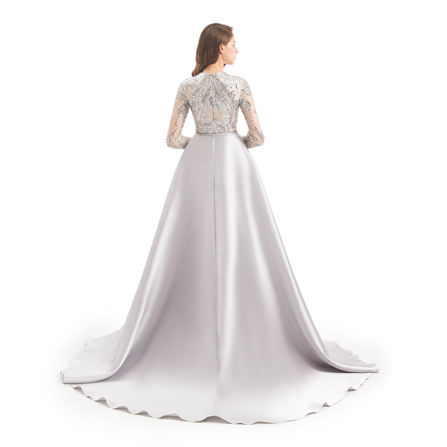 Modest Silver Sequins Formal Gala Prom Evening Dress EN4813