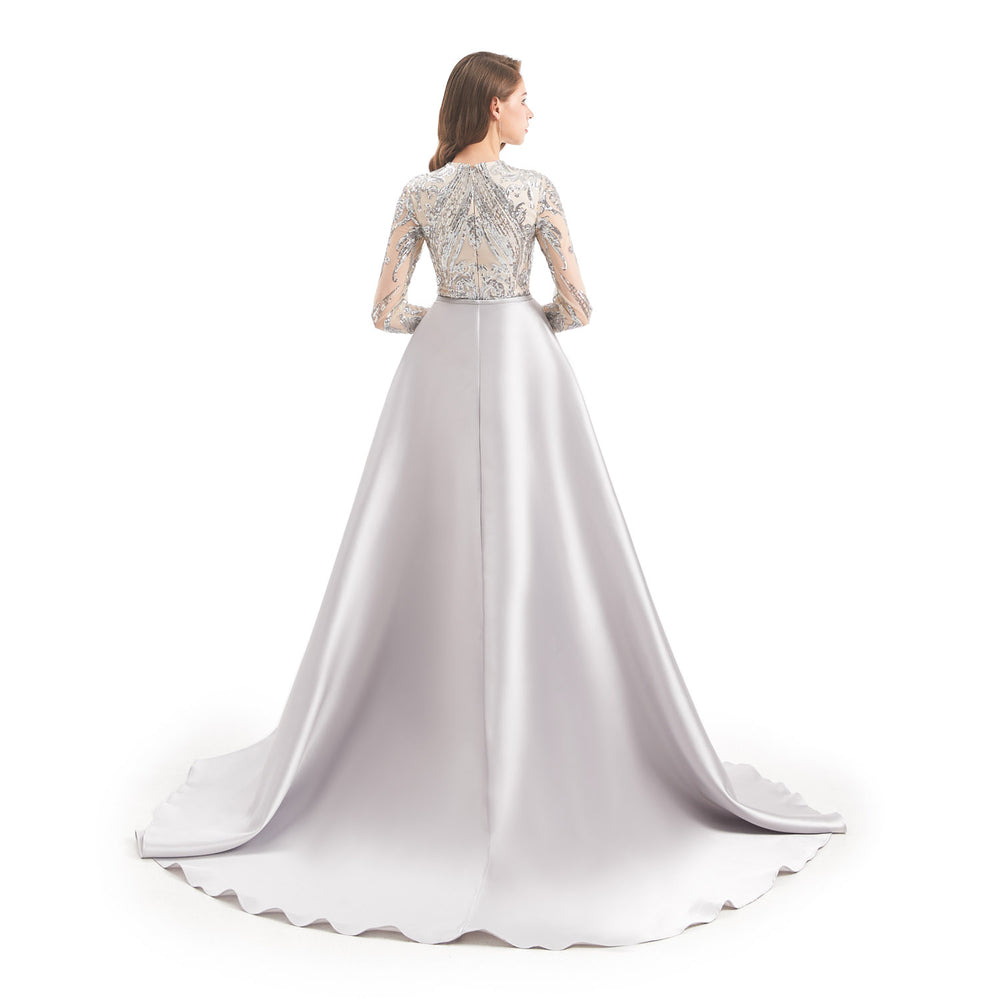 Modest Silver Sequins Formal Gala Prom Evening Dress EN4813