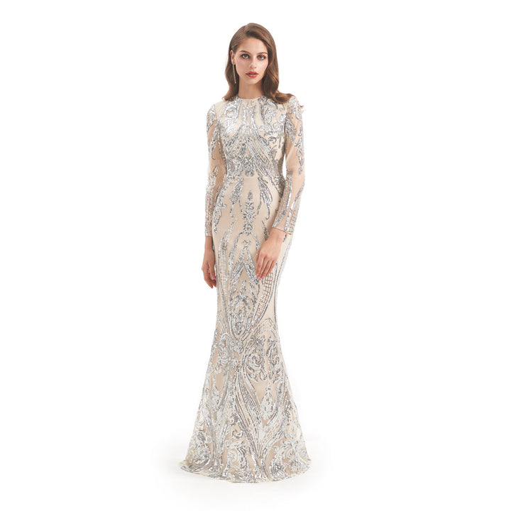 Modest Silver Sequins Formal Gala Prom Evening Dress EN4813