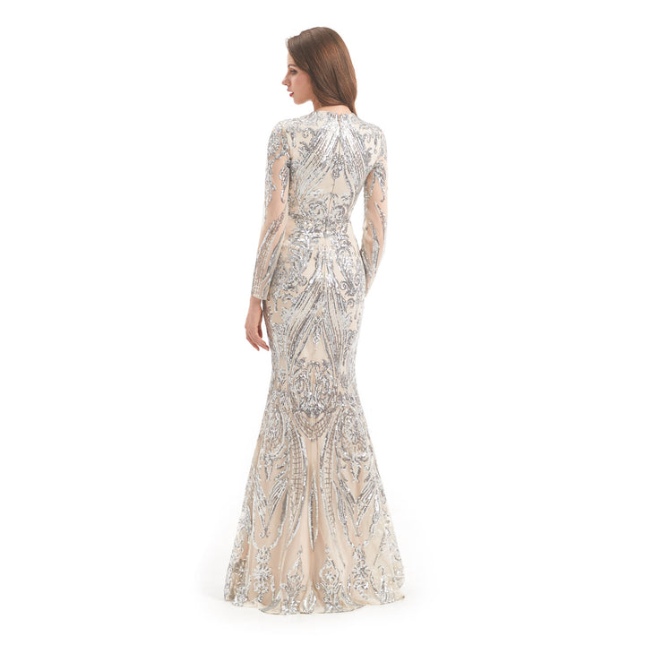 Modest Silver Sequins Formal Gala Prom Evening Dress EN4813