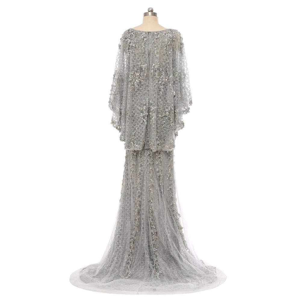 Silver Sequins Lace Formal Mother Evening Dress EN5505