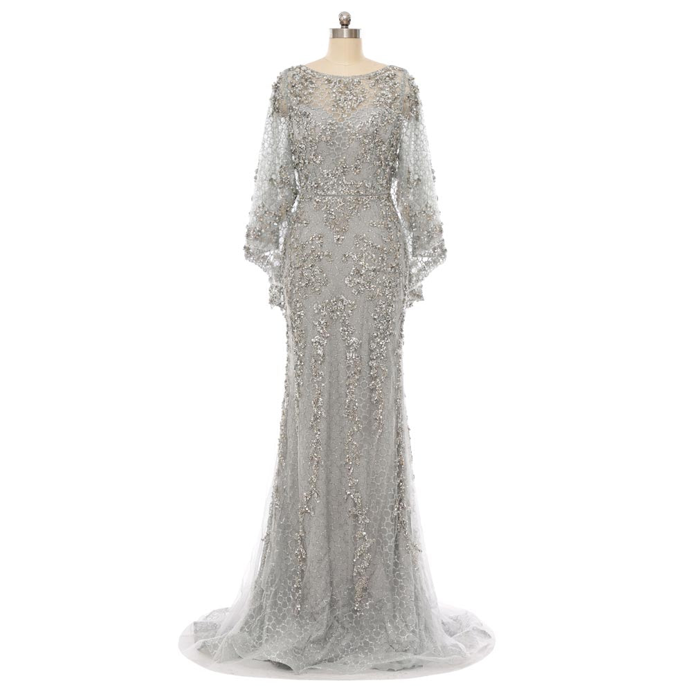 Silver Sequins Lace Formal Mother Evening Dress EN5505