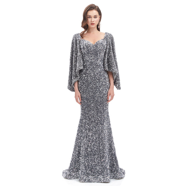 Silver Grey Sparkly Maxi Formal Evening Gown EN4608