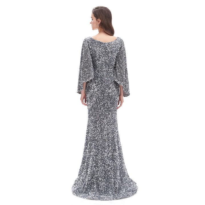 Silver Grey Sparkly Maxi Formal Evening Gown EN4608