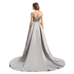 Silver Fit and Flare Formal Dress with Detachable Train EN4803