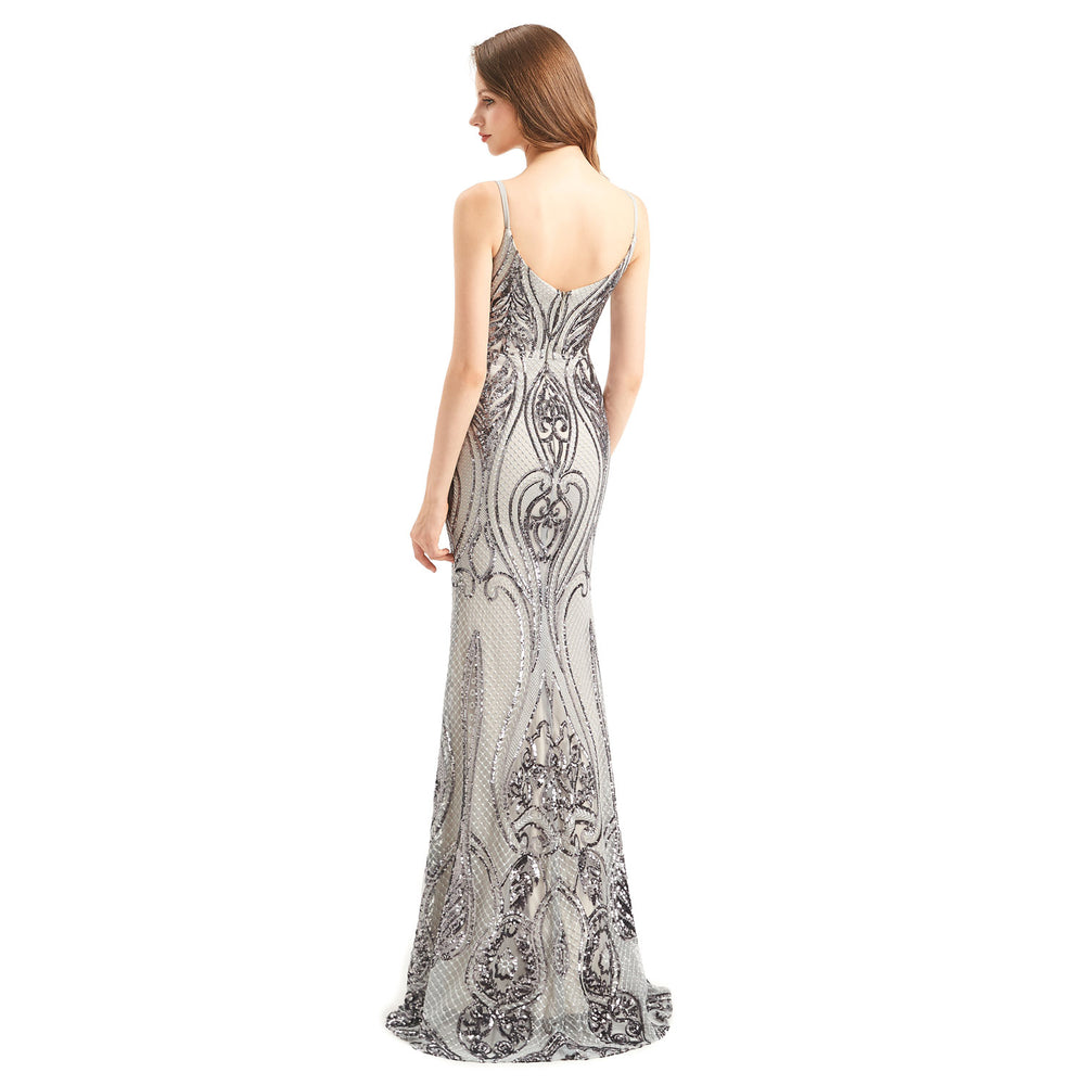 Silver Fit and Flare Formal Dress with Detachable Train EN4803