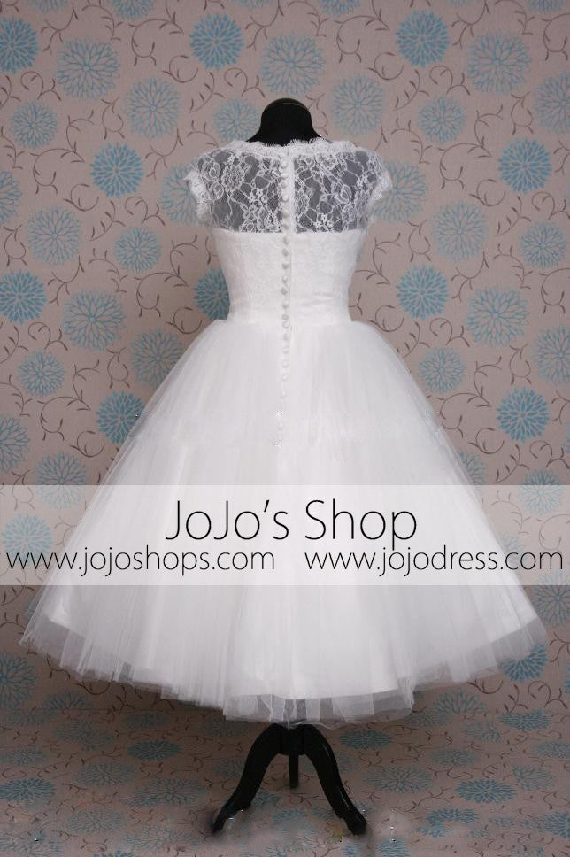 Retro 50s Vintage Style Modest Tea Length Lace Dress