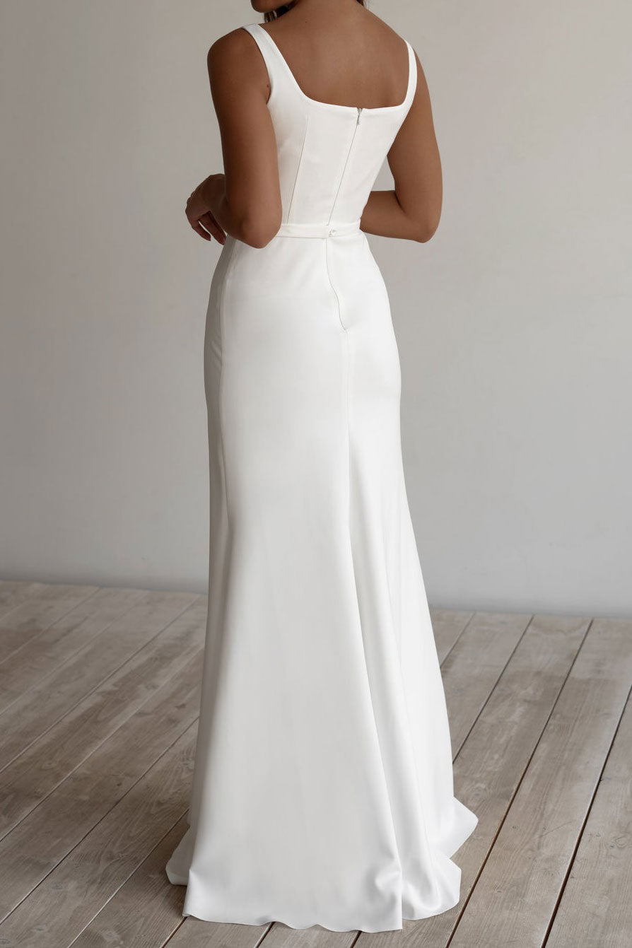 Simple Sleeveless Boho Style Beach Wedding Dress ET3002