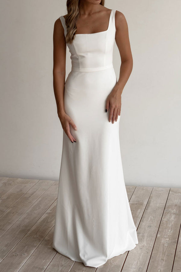 Simple Sleeveless Boho Style Beach Wedding Dress ET3002