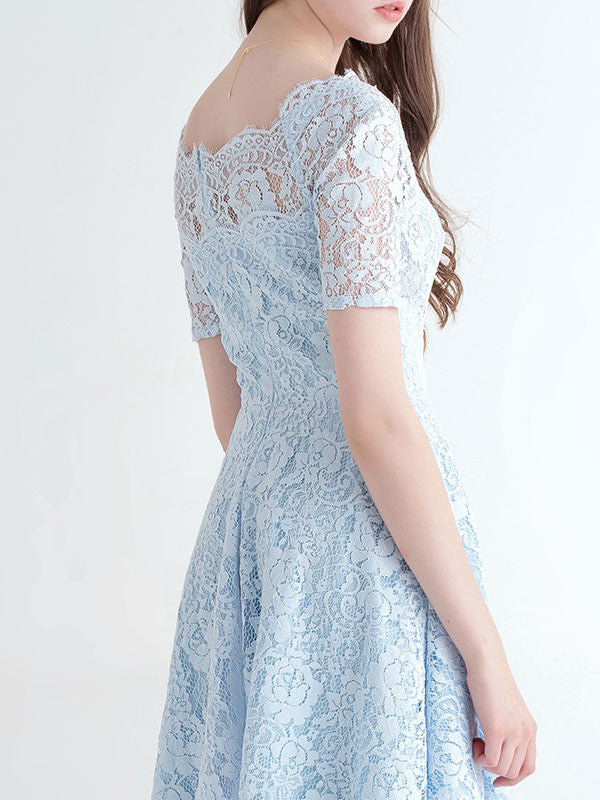 Short Sleeves Lace Bridesmaid Dress