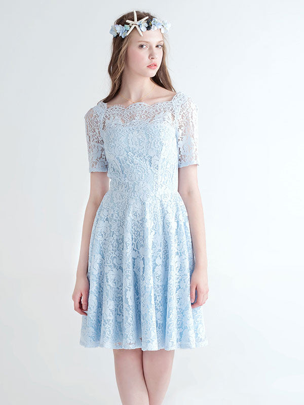 Short Sleeves Lace Bridesmaid Dress