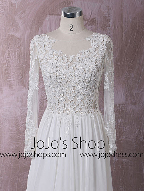 Chiffon Lace Dress with Long Sleeves