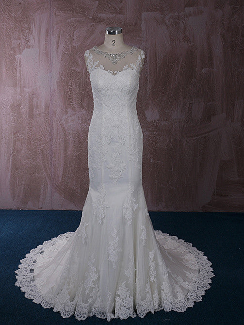 Slim Mermaid Lace Dress with Illusion Neckline | QT815002