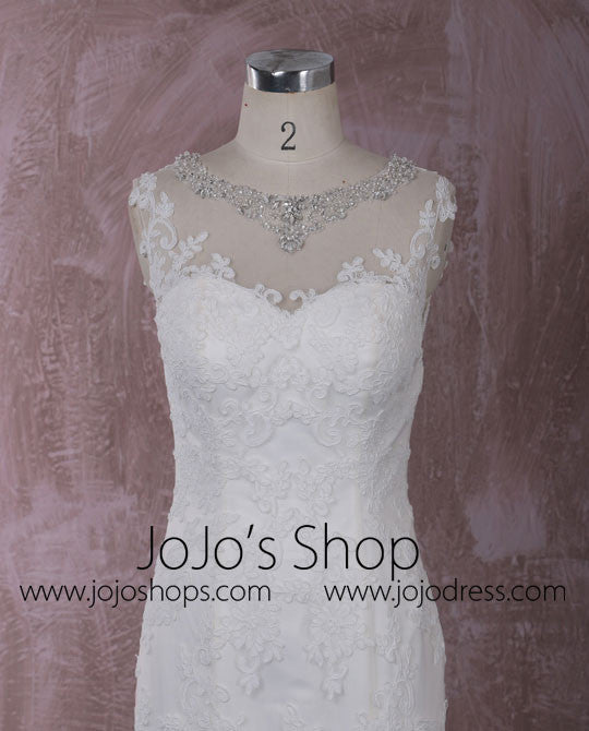 Slim Mermaid Lace Dress with Illusion Neckline | QT815002