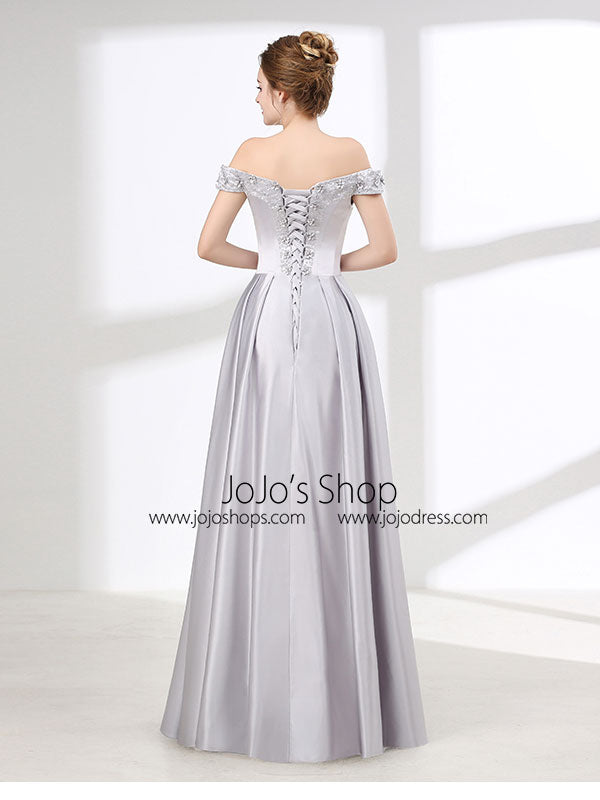 Soft Gray Off Shoulder Long Formal Prom Pageant Evening Dress