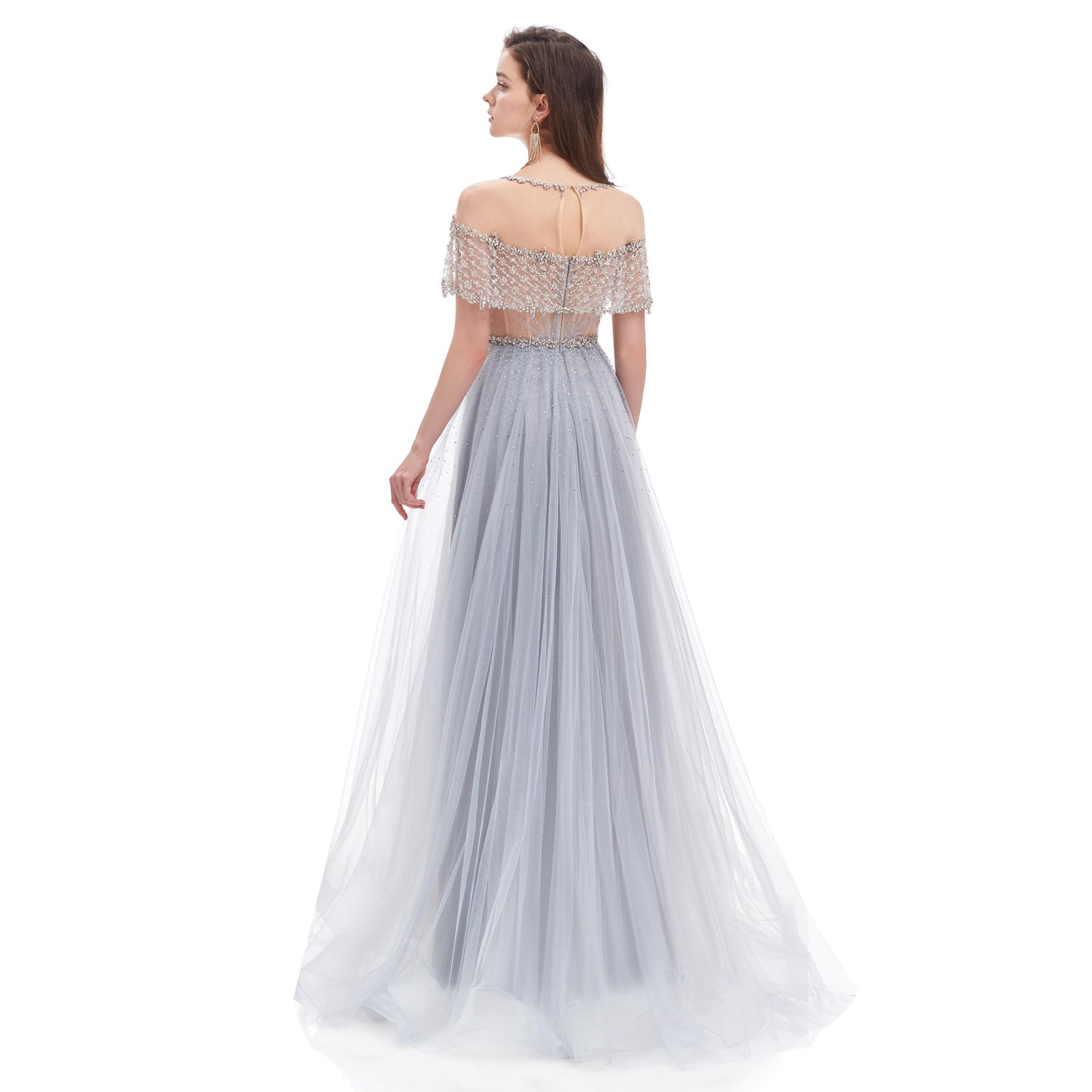 Gray Maxi Floor Length Formal Prom Dress EN4610