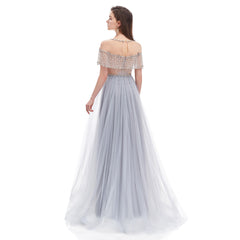 Gray Maxi Floor Length Formal Prom Dress EN4610