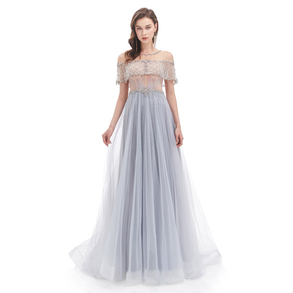 Gray Maxi Floor Length Formal Prom Dress EN4610
