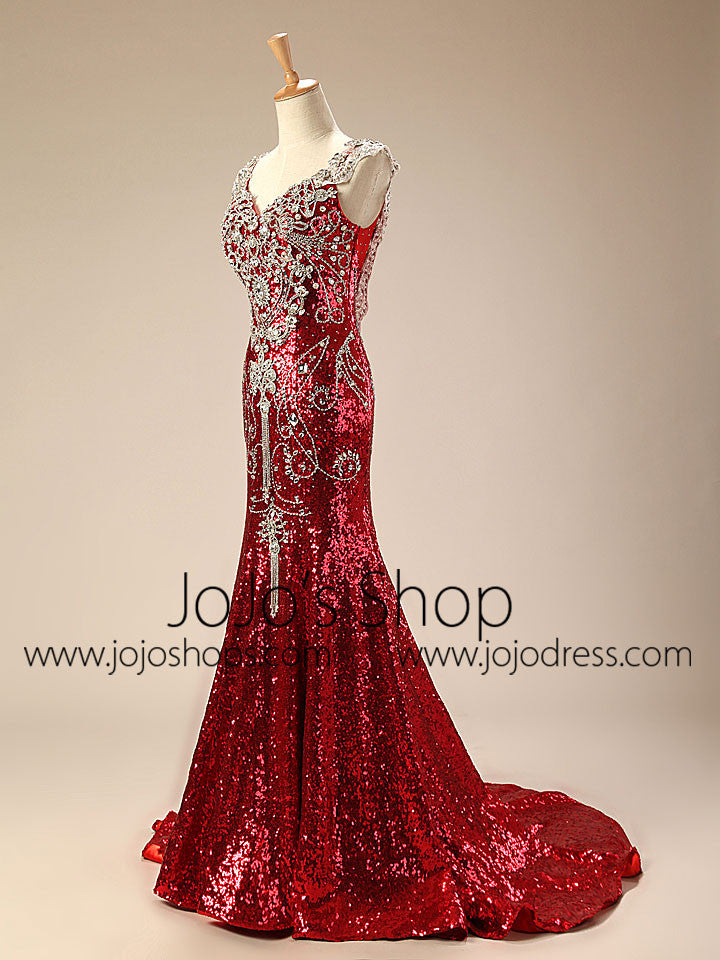 Sparkly Red Mermaid Evening Dress with Crystals