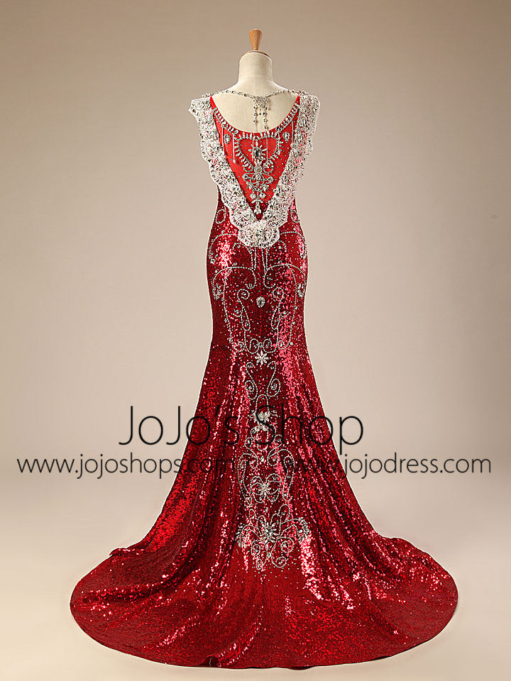 Sparkly Red Mermaid Evening Dress with Crystals
