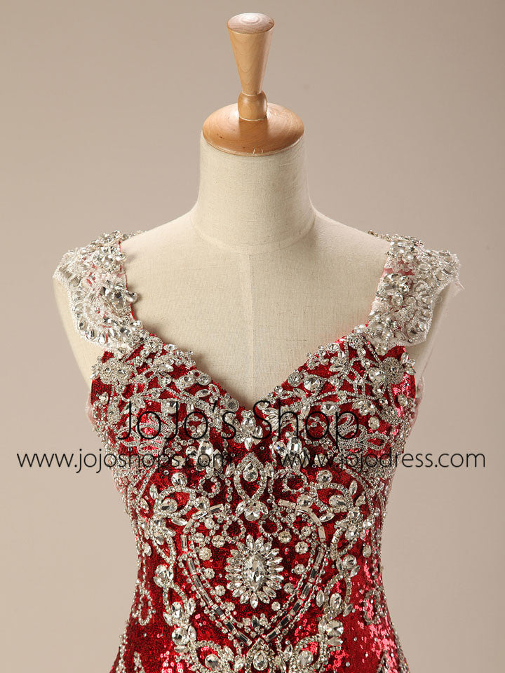 Sparkly Red Mermaid Evening Dress with Crystals