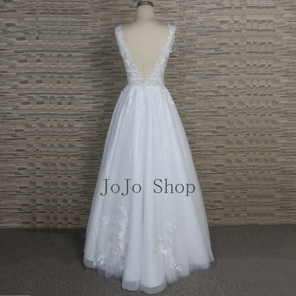 Sparkly Ball Gown Wedding Dress with Lace QT1335